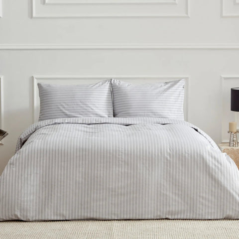 Karaca Home Josef Satin Doppel-Bettbezug Set Gestreift Grau
