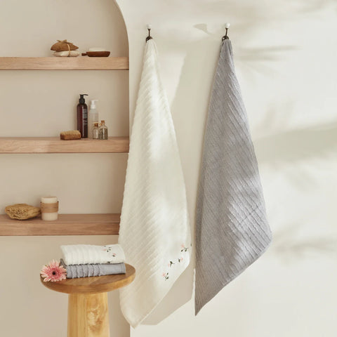 Karaca Home Allen 100% Baumwolle 6-teiliges Familien-Badset Creme Grau